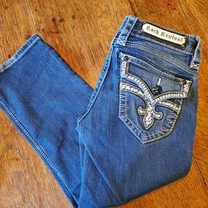 Rock Revival Blue Cropped Jeans with Embellished Back